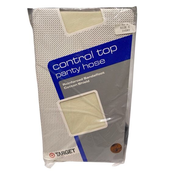 Target Control Top Pantyhose Ivory Size C Reinforced Sandalfoot Cotton Shield - Picture 1 of 5